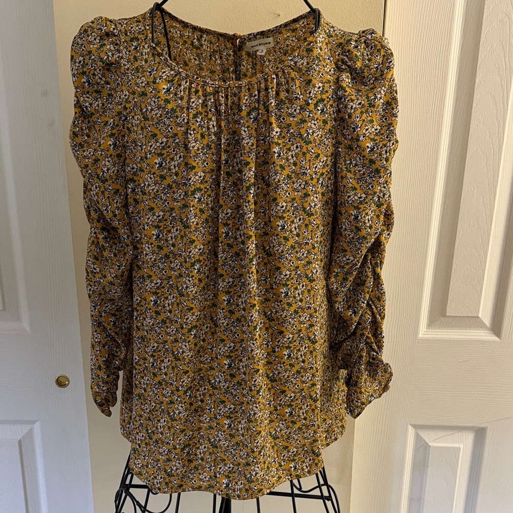 Max Studio Mustard Floral Long Sleeve Blouse